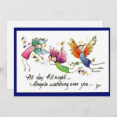 エンジェル飛んでいるズ喜んで"終日"水の色のスケッチ サンキューカード (正面/裏面)