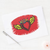 エンジェル飛んでいるハートタトゥー 楕円形シール (封筒)