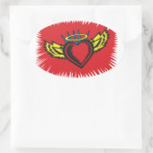 エンジェル飛んでいるハートタトゥー 楕円形シール (バッグ)