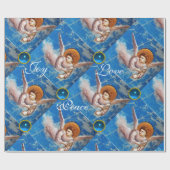 エンジェル飛んでいる/ブルージェムクリスマス喜び平和の愛 ラッピングペーパー (フラット)