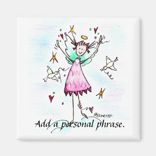 エンジェル・イン・レッド・ガウンにはハートとピースハトのスケッチがある マグネット (正面)