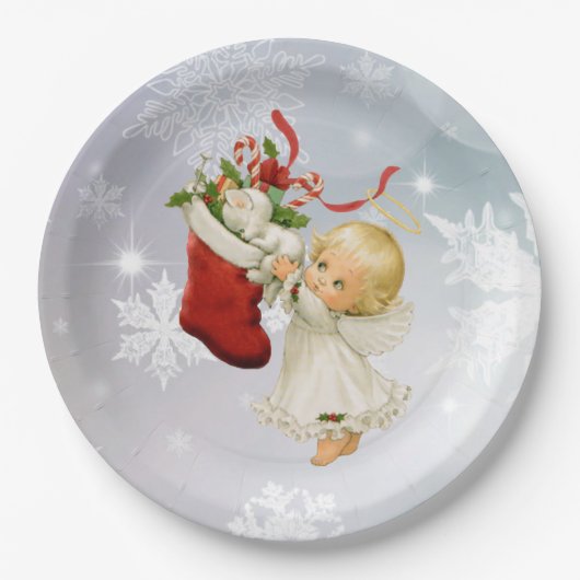 エンジェル&キティキャットクリスマスキュート紙プレート ペーパープレート (正面)