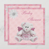 エンジェル·テディ·ピンク·ベイビー·シャワーの上から送られる 招待状 (正面/裏面)