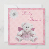 エンジェル·テディ·ピンク·ベイビー·シャワーの上から送られる 招待状 (正面)
