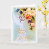 エンジェル&バラハッピーバースデーグリーティングカードd1 カード (黄色い花)