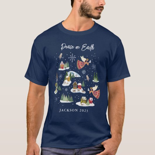 エンジェル・ピース・オン・アース・クリスマス Tシャツ (正面)