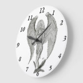 エンジェル，ペンシル・アート，白黒デザイン ラージ壁時計 (傾斜)