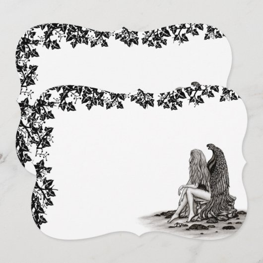 エンジェル、失ったイ考えン、クロック、ホワイトデザイン 招待状 (正面/裏面)