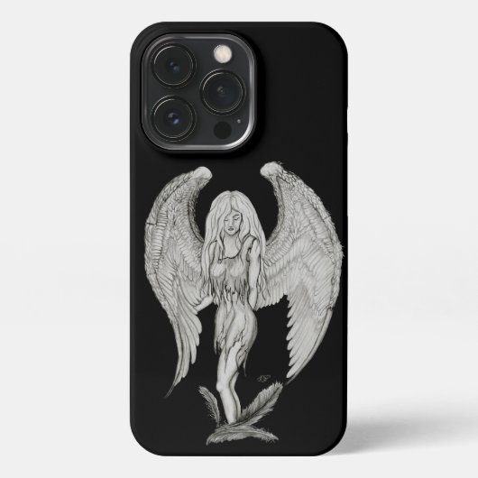 エンジェル – 白黒デザイン iPhoneケース (裏面)