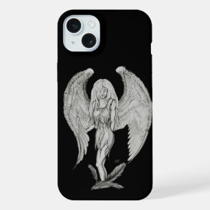 エンジェル – 白黒デザイン iPhone 15 PLUSケース