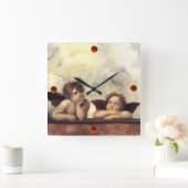 エンジェル/翼のあるチェリュブ，雲ラファエロSanzio スクエア壁時計 (ホーム)