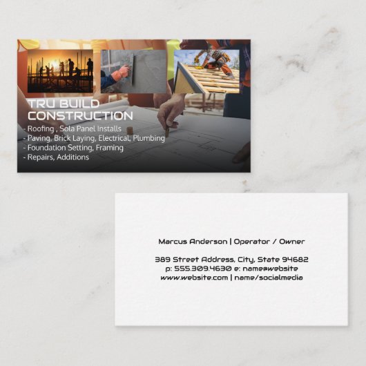 エンジニアが設計図を見る | ブルーカラー 名刺 (正面/裏面)