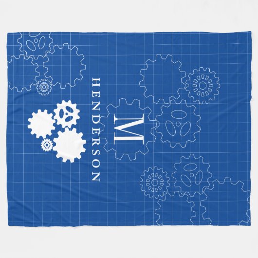 エンジニアの青写真のスタイルのカスタムなモノグラムの大人 フリースブランケット (正面(横))