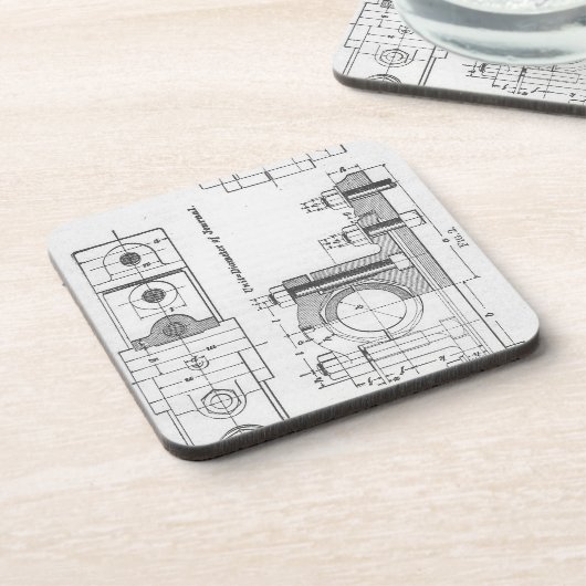エンジニアリングの青写真の機械類のヴィンテージ コースター (左側)
