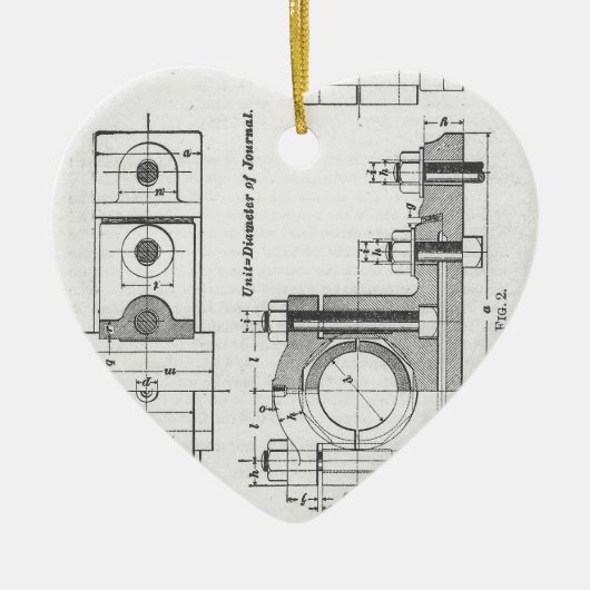 エンジニアリングの青写真の機械類のヴィンテージ セラミックオーナメント (正面)