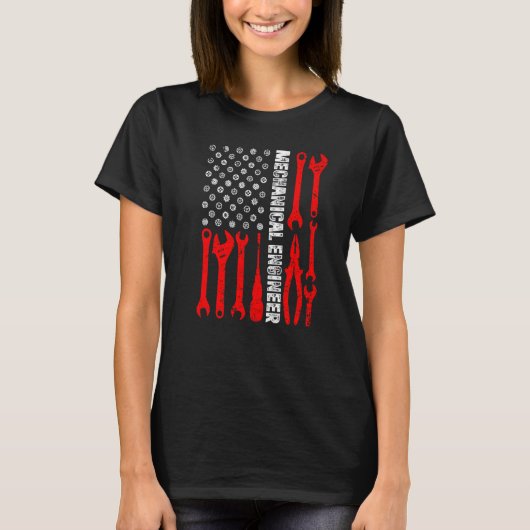 エンジニアリングギア コグ アメリカ国旗 機械エンジニア Tシャツ (正面)