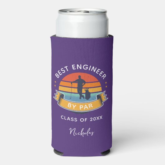 エンジニアリング卒業生2025ゴルフ恋人レトロ紫 スリム缶クーラー (Seltzer裏面)