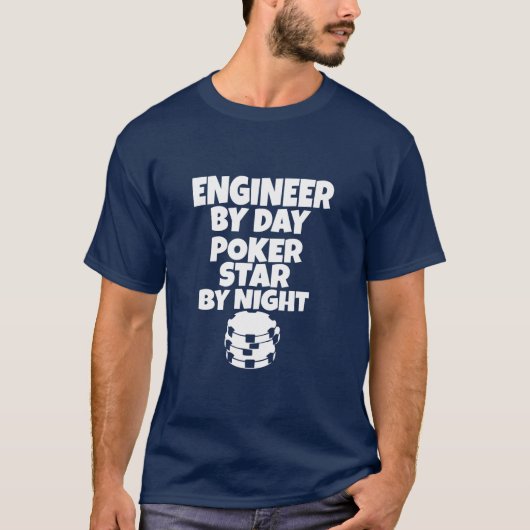 エンジニア、トランプのポーカースター（夜） Tシャツ (正面)