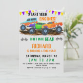 エンジンのモンスタートラックおもしろい誕生日の開始 招待状 (スタンド正面)
