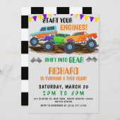 エンジンのモンスタートラックおもしろい誕生日の開始 招待状 (正面/裏面)