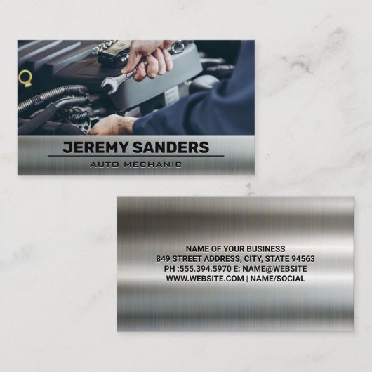 エンジンのレンチを使用した整備士 名刺 (正面/裏面)