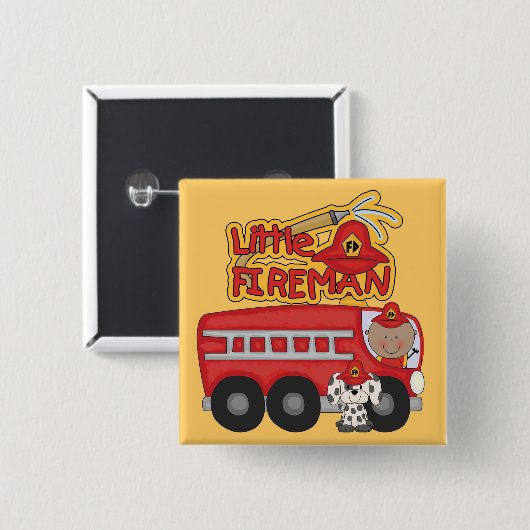 エンジンの小さい消防士のアフリカ系アメリカ人のTシャツ 缶バッジ (正面&裏面)