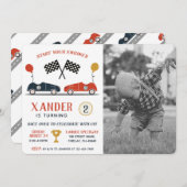 エンジンの開始レースカー誕生日任意の年齢写真 招待状 (正面/裏面)