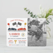 エンジンの開始レースカー誕生日任意の年齢写真 招待状 (スタンド正面)