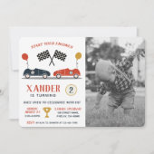 エンジンの開始レースカー誕生日任意の年齢写真 招待状 (正面)