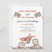 エンジンを始動Dirt Bike Motocross Boy誕生日 招待状 (正面)