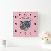 エンジンを搭載する青いヴィンテージの古いロードスター スクエア壁時計 (ホーム)