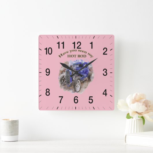 エンジンを搭載する青いヴィンテージの古いロードスター スクエア壁時計 (ホーム)