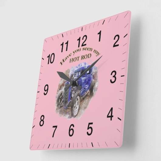 エンジンを搭載する青いヴィンテージの古いロードスター スクエア壁時計 (傾斜)