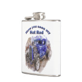 エンジンを搭載する青いヴィンテージの古いロードスター フラスク (左)