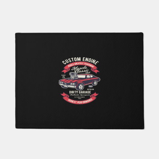 エンジンカスタムの筋肉クラシック汚いガレージ ドアマット (正面)