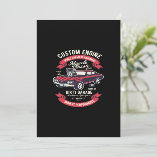 エンジンカスタムの筋肉クラシック汚いガレージ 招待状 (スタンド正面)