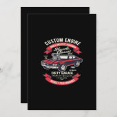 エンジンカスタムの筋肉クラシック汚いガレージ 招待状 (正面/裏面)