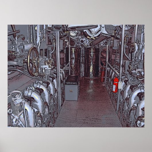 エンジンルームUSSボーフィン潜水艦 – ハワイ ポスター (正面)