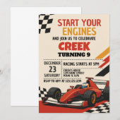 エンジン全開！ レースカーの誕生日パーティー招待状 招待状 (正面/裏面)