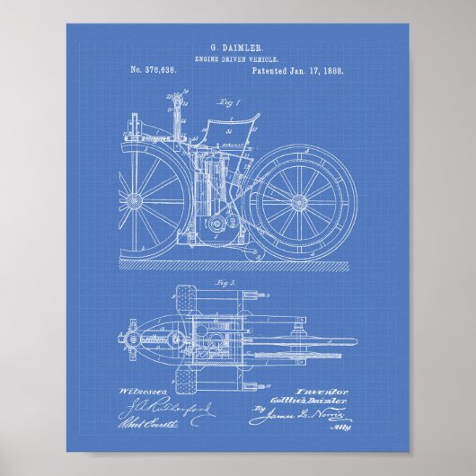 エンジン駆動車1888特許アートブループリント ポスター (正面)