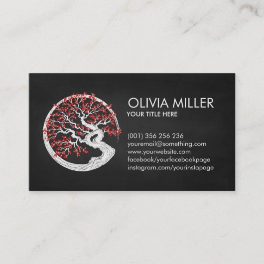 エンソゼンサークル桜ツリー – 赤いさくらんぼブロッサム 名刺 (正面)