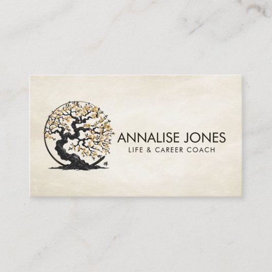 エンソゼンサークル桜ツリー – 金ゴールドさくらんぼブロッサム 名刺 (正面)