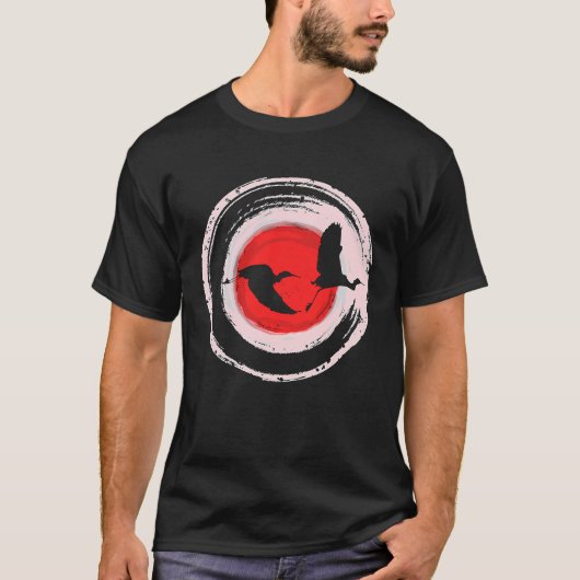 エンソ日本のサークルク飛んでいるレーン浮世絵木版 Tシャツ (正面)