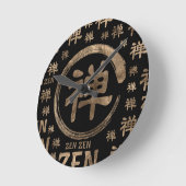 エンゾサークル禅のシンボルと黒のワードパターン ラウンド壁時計 (傾斜)