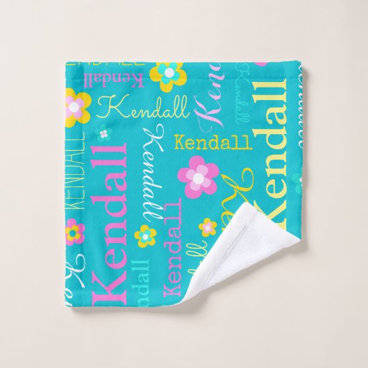 エンダルのグラフィック花名アクアイエローピンク バスタオルセット (ウォッシュタオル)