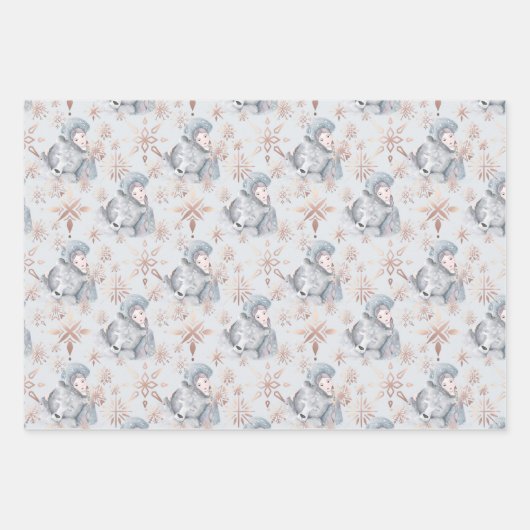 エンチャンティングベア&ガールパーソナライズされたフェスティバル ラッピングペーパーシート (正面3)