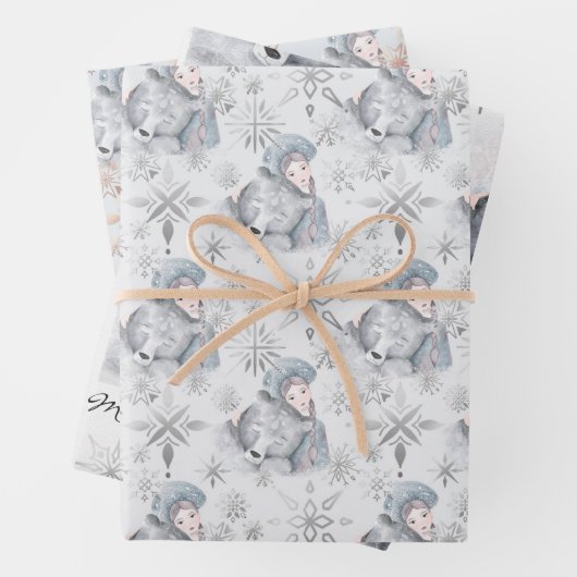 エンチャンティングベア&ガールパーソナライズされたフェスティバル ラッピングペーパーシート (インサイチュ)