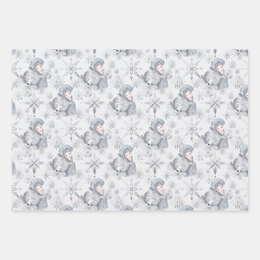 エンチャンティングベア&ガールパーソナライズされたフェスティバル ラッピングペーパーシート (正面)