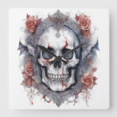 エンチャンティンハロウィーンヴァンパイアスカルアート スクエア壁時計 (正面)