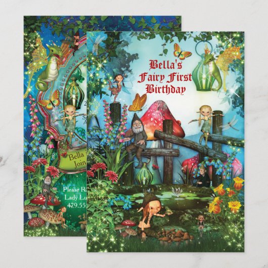 エンチャンテッドウッドランドフェアリーフォレストパーティの招待状 招待状 (正面/裏面)